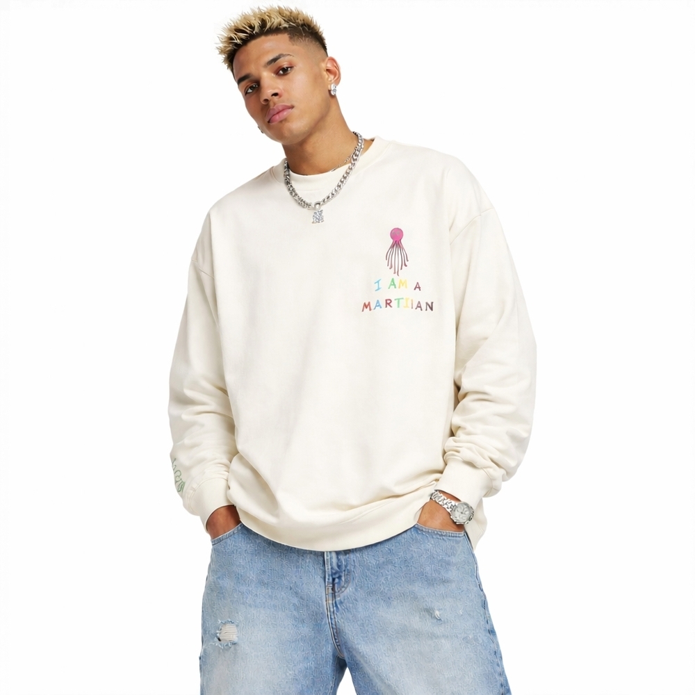 Valas LA Unisex I Am A Martian 100% Cotton Cream Long Sleeve T Shirt Size MEDIUM